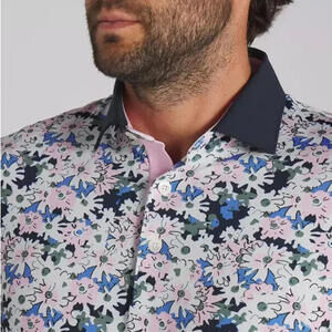 NWT $90 Puma Arnold Palmer Floral Golf Polo  White Glow/Deep Navy #623954 Size L